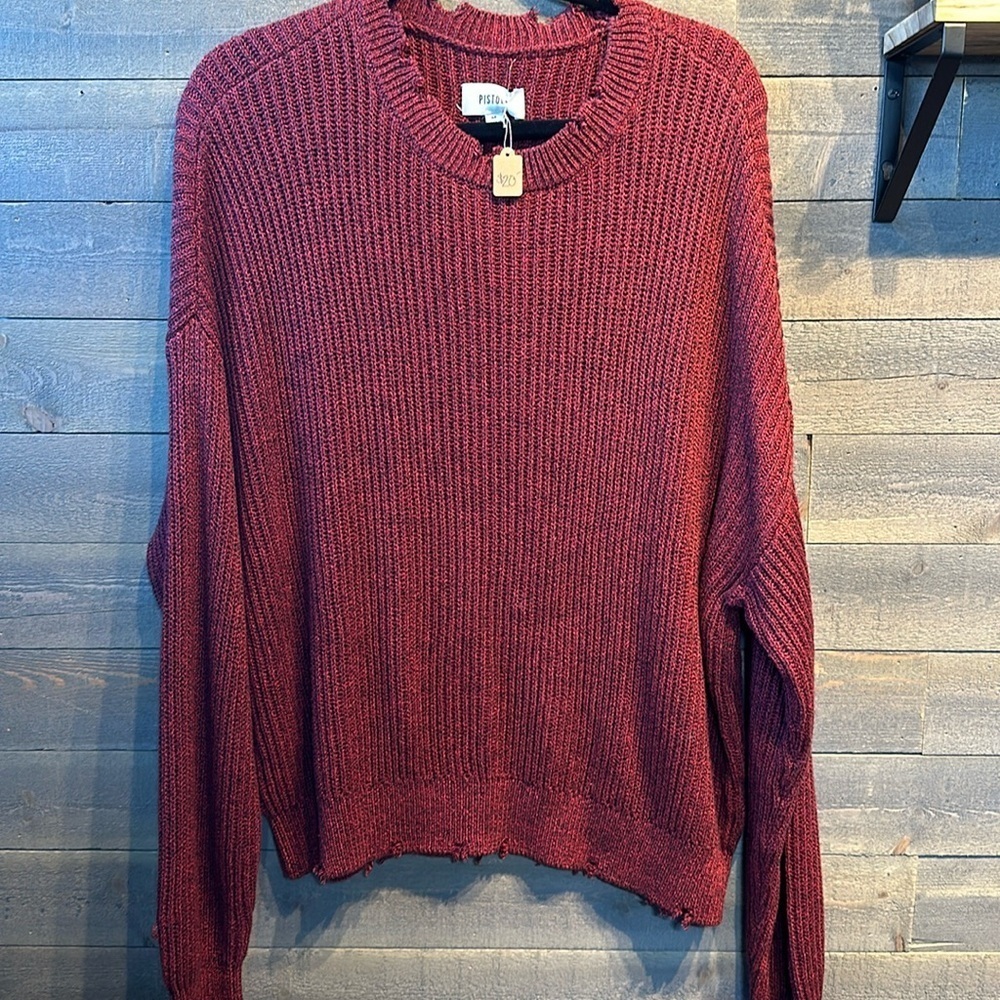 NWOT Pistola oversized distressed red and black sweater size medium